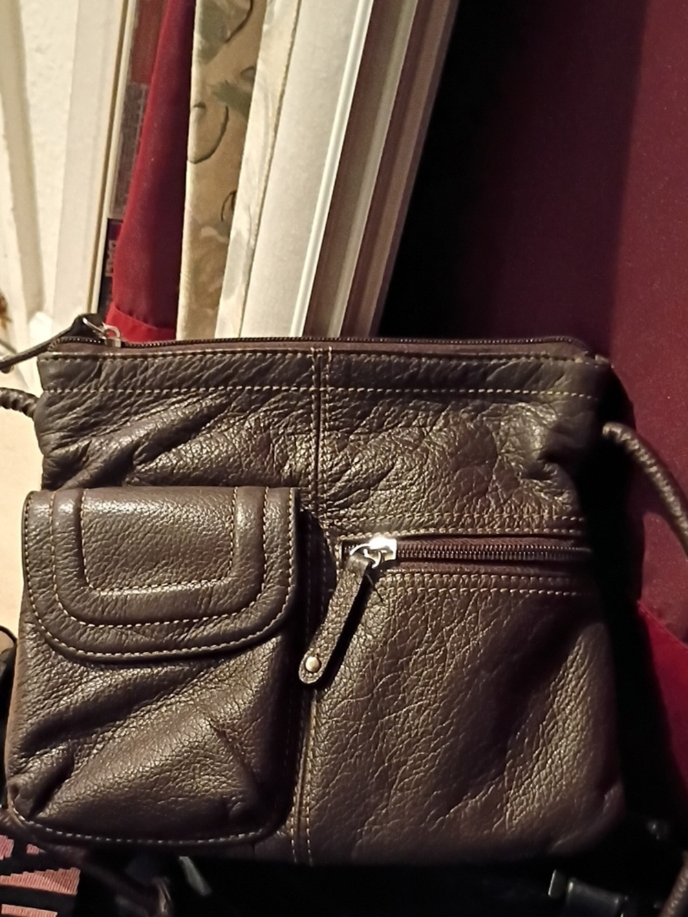 Classic Brown Crossbody Leather Bag with Front Pockets